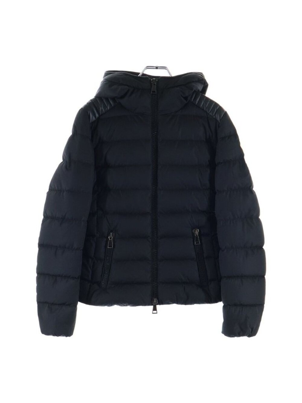 Moncler Tetra Leather Paneled Hooded Zip Up Jacket Black